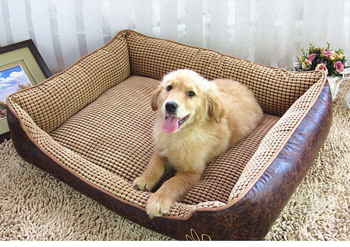 Luxury Kennel Dog Bed with Free Bone, Blanket, and Summer Mat - Suede & PPCotton Pet Nest