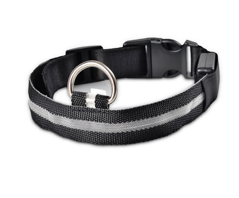 LED Nylon Safety Dog Collar – Adjustable, Waterproof, Rechargeable – 7 Color Options