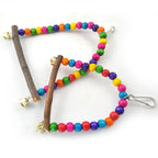 Hanging Wooden Bird Swing with Bells and Colorful Beads