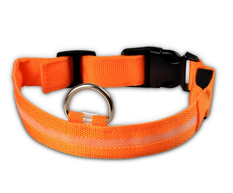 LED Nylon Safety Dog Collar – Adjustable, Waterproof, Rechargeable – 7 Color Options