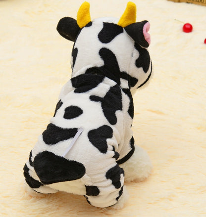 Warm Winter Pet Cat Cow Costume Hoodie Sweatshirt – Cozy Fleece Jumpsuit for Cats