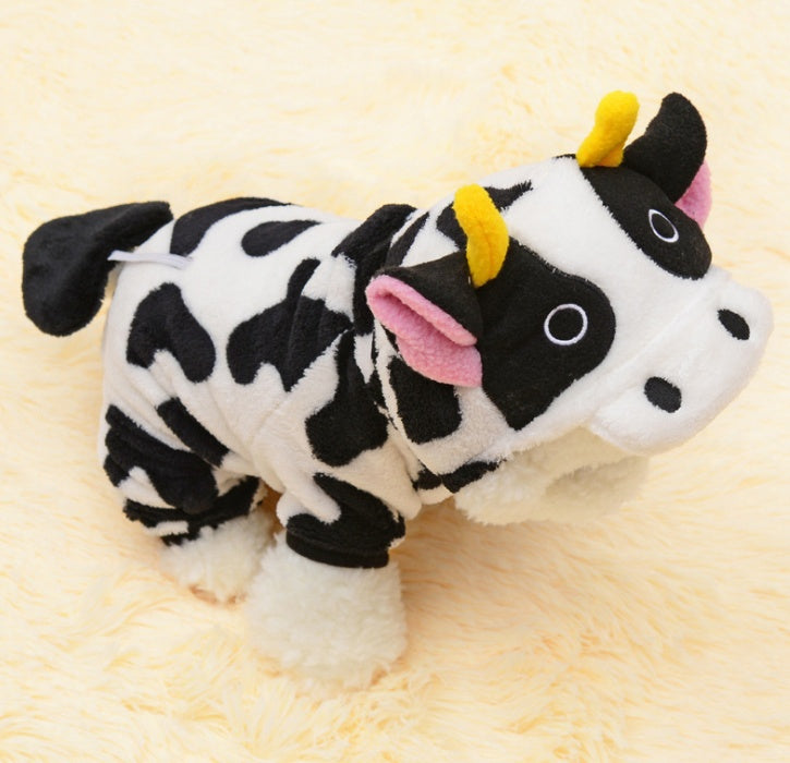 Warm Winter Pet Cat Cow Costume Hoodie Sweatshirt – Cozy Fleece Jumpsuit for Cats