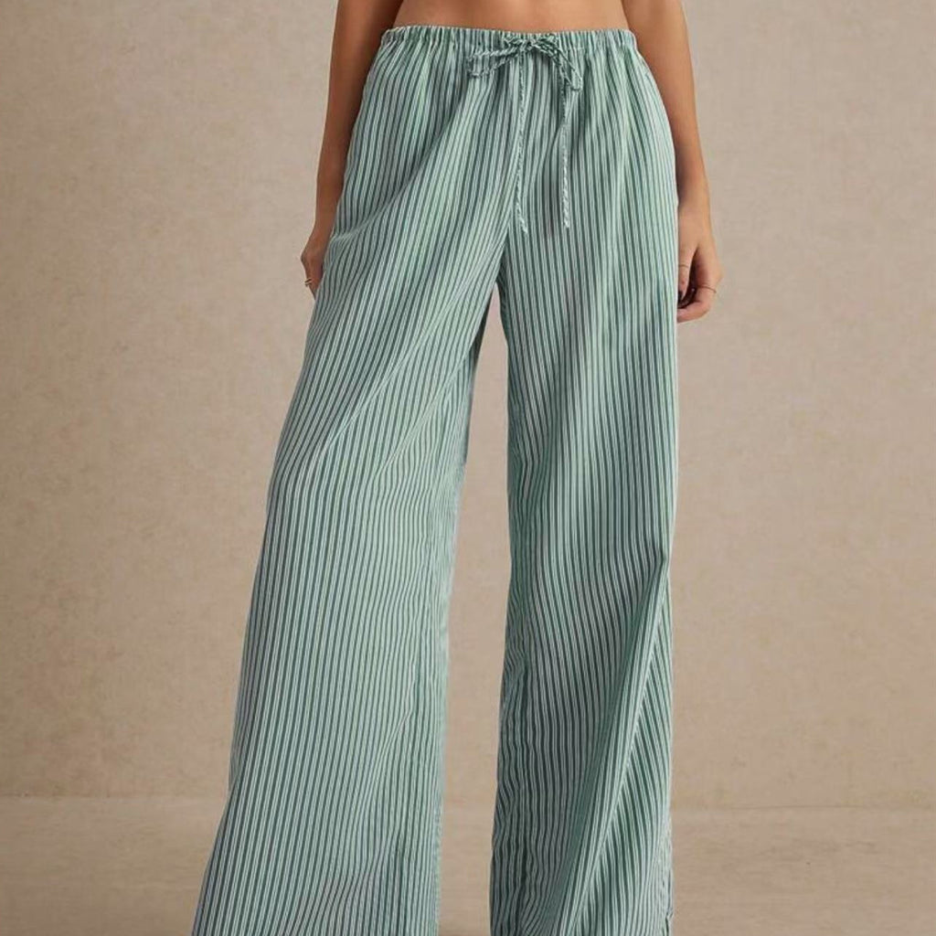 Elastic-Waist Lace-Up Straight-Leg Trousers