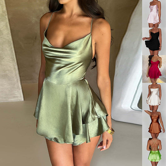 Women's Sleeveless A-Line Backless Dress – Elegant Sling Style in Multiple Colors