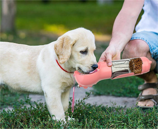 Portable Pet Water Bottle with Food Container & Waste Bag Dispenser – 300ML/500ML Travel Dog Water Dispenser