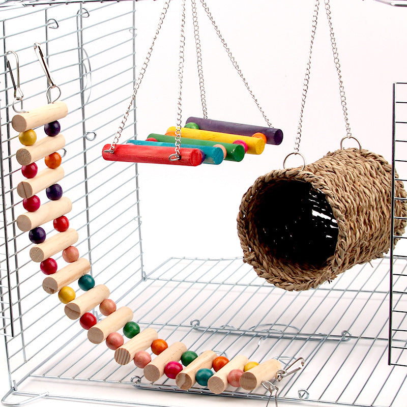 Natural Wooden Hanging Swing & Chew Toy for Small Pets
