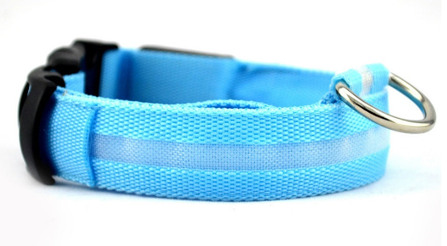 LED Nylon Safety Dog Collar – Adjustable, Waterproof, Rechargeable – 7 Color Options