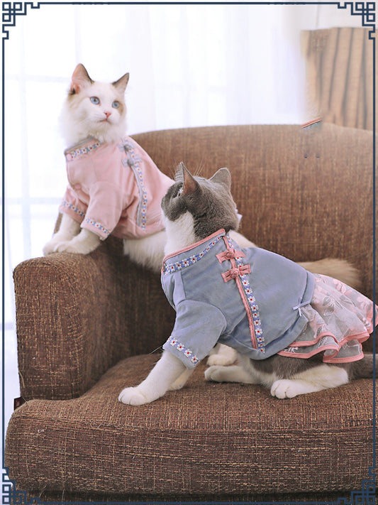 Elegant Chinese-Style Cat Dress – Cute One-Piece Outfit for Cats