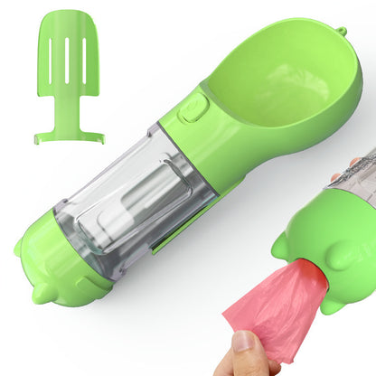 Portable Pet Water Bottle with Food Container & Waste Bag Dispenser – 300ML/500ML Travel Dog Water Dispenser