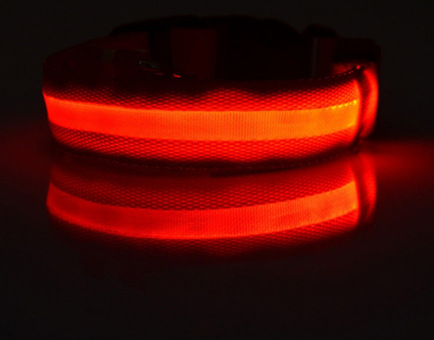 LED Nylon Safety Dog Collar – Adjustable, Waterproof, Rechargeable – 7 Color Options