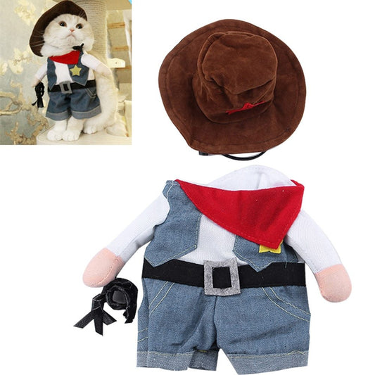 Pet Denim Cowboy Outfit – Funny Role-Playing Costume for Cats