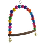 Hanging Wooden Bird Swing with Bells and Colorful Beads