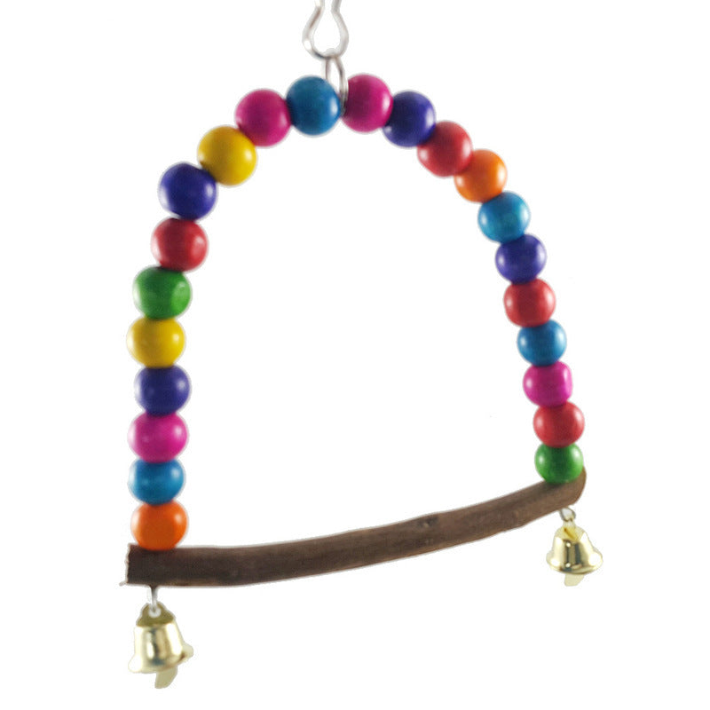 Hanging Wooden Bird Swing with Bells and Colorful Beads