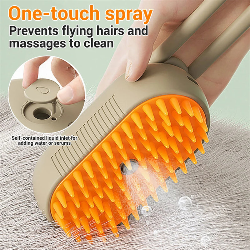 Steam Pet Grooming Brush with Spray Function – Anti-Static & Deodorizing Cat & Dog Hair Brush for Shedding, Knot Removal, and Massage – USB Rechargeable & 360° Rotating Handle