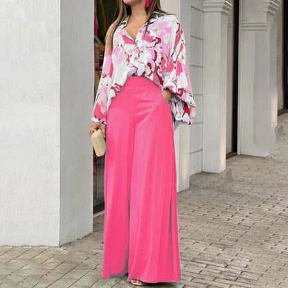 Women’s Solid Color Long Sleeve Polyester Pantsuit – Elegant Two-Piece Trousers Set