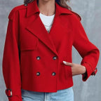 Women’s Double-Breasted Long Sleeve Coat – Elegant Polyester Blazer for Office & Casual Wear