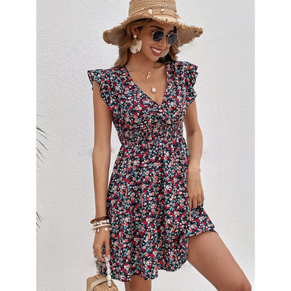 Women's Short Sleeve Mid-Waist Dress – Lightweight Summer Style in Printed Colors