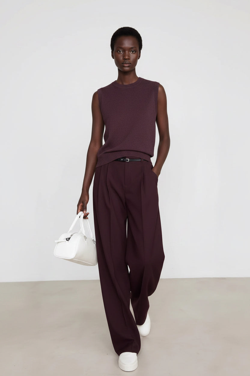 High-waisted Straight-leg Draping Suit Pants For Women