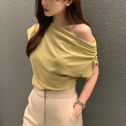 Women’s Solid Color Socialite Pullover Top – Chic Polyester Blend Blouse