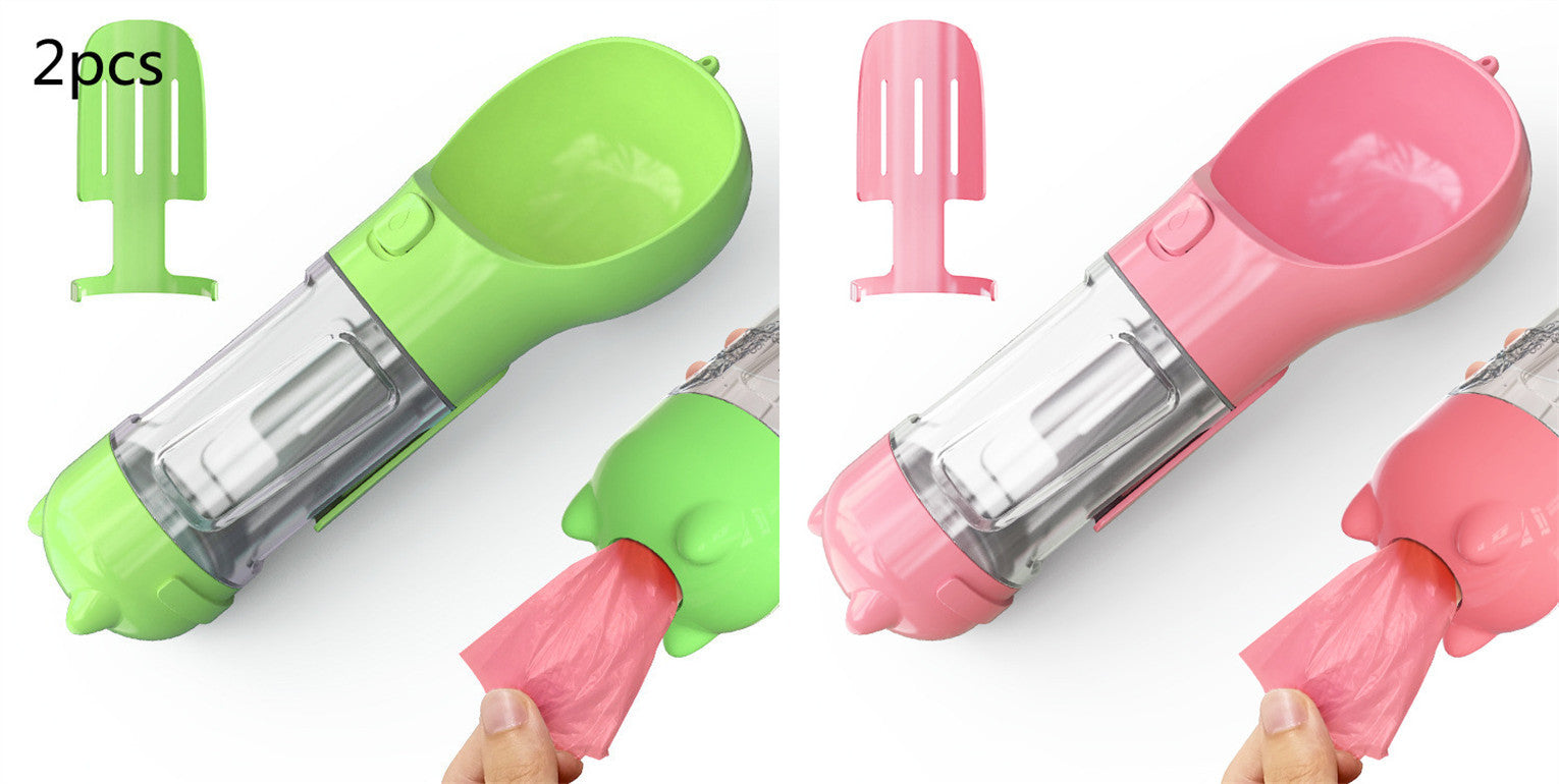 Portable Pet Water Bottle with Food Container & Waste Bag Dispenser – 300ML/500ML Travel Dog Water Dispenser