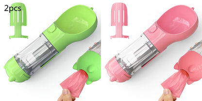 Portable Pet Water Bottle with Food Container & Waste Bag Dispenser – 300ML/500ML Travel Dog Water Dispenser