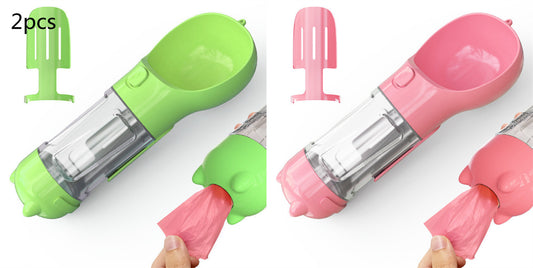 Portable Pet Water Bottle with Food Container & Waste Bag Dispenser – 300ML/500ML Travel Dog Water Dispenser