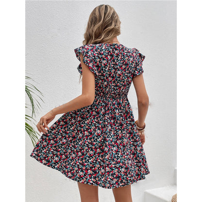 Women's Short Sleeve Mid-Waist Dress – Lightweight Summer Style in Printed Colors