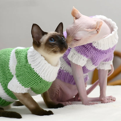 Handmade Wool Pet Sweater – Warm & Stylish Striped Dog & Cat Sweater for Winter