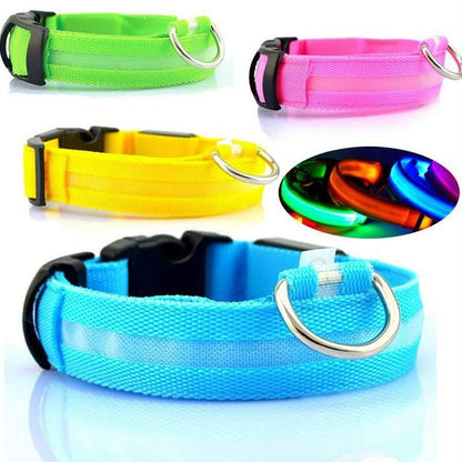 LED Nylon Safety Dog Collar – Adjustable, Waterproof, Rechargeable – 7 Color Options