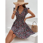 Women's Short Sleeve Mid-Waist Dress – Lightweight Summer Style in Printed Colors