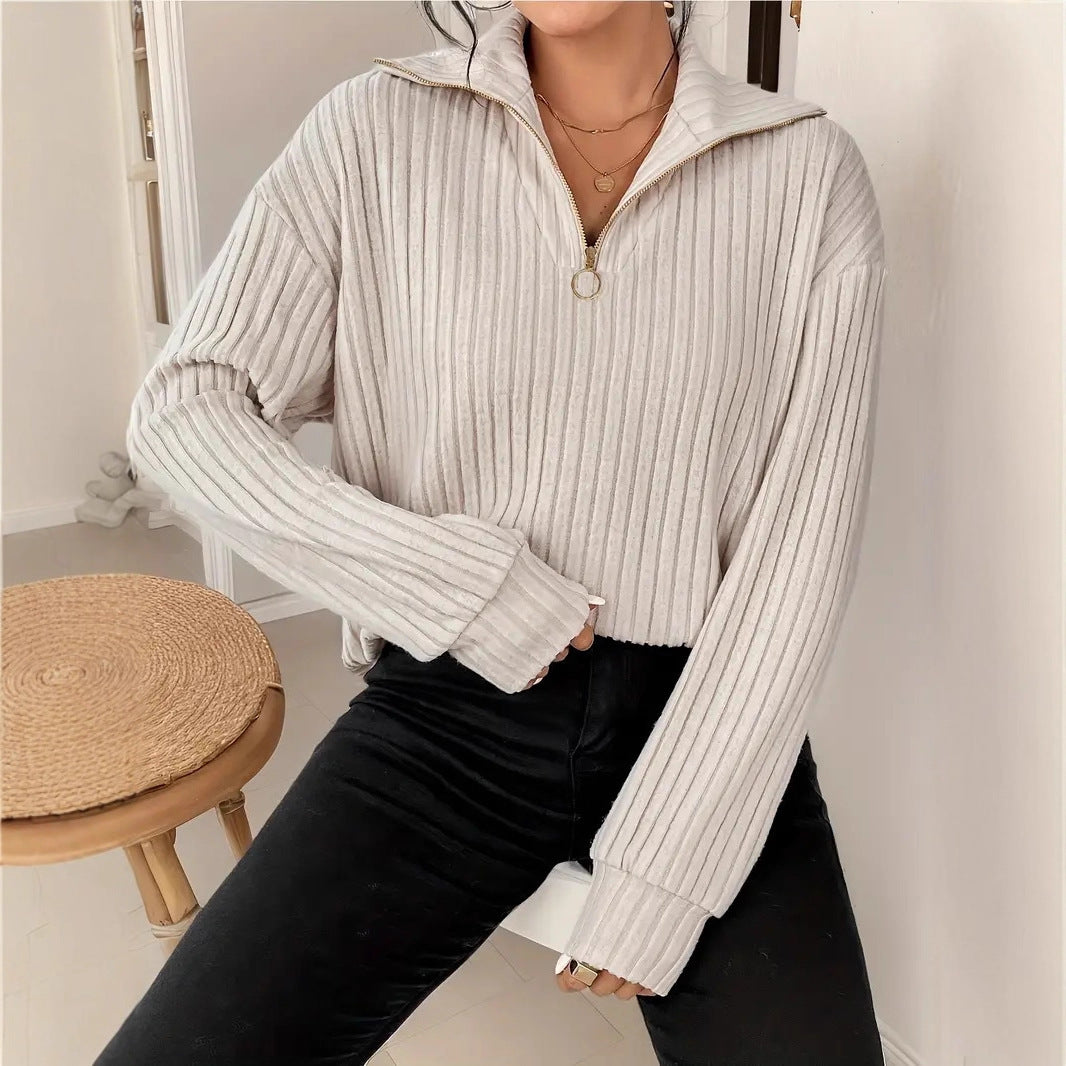 Women’s Classic Pullover Sweater – Soft Polyester Knit Top for Everyday Casual Wear