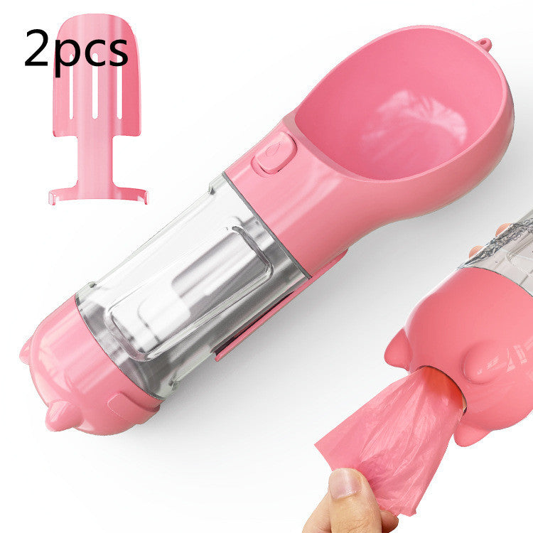 Portable Pet Water Bottle with Food Container & Waste Bag Dispenser – 300ML/500ML Travel Dog Water Dispenser