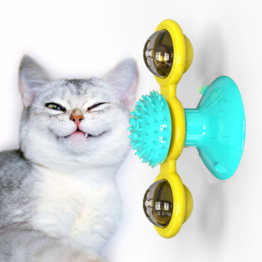 Interactive Cat Toy with Suction Base and Luminous Balls - Catnip Windmill Educational Play for Cats