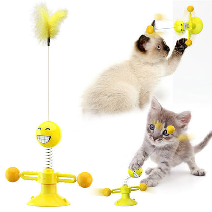 Interactive Cat Toy with Suction Base and Luminous Balls - Catnip Windmill Educational Play for Cats