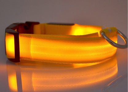 LED Nylon Safety Dog Collar – Adjustable, Waterproof, Rechargeable – 7 Color Options