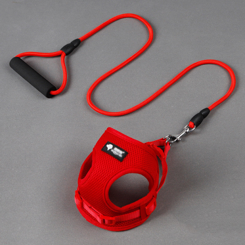 Adjustable Mesh Pet Harness with Foam Handle Leash – Breathable Nylon Dog Harness for Small Dogs & Cats