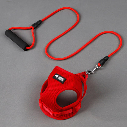 Adjustable Mesh Pet Harness with Foam Handle Leash – Breathable Nylon Dog Harness for Small Dogs & Cats