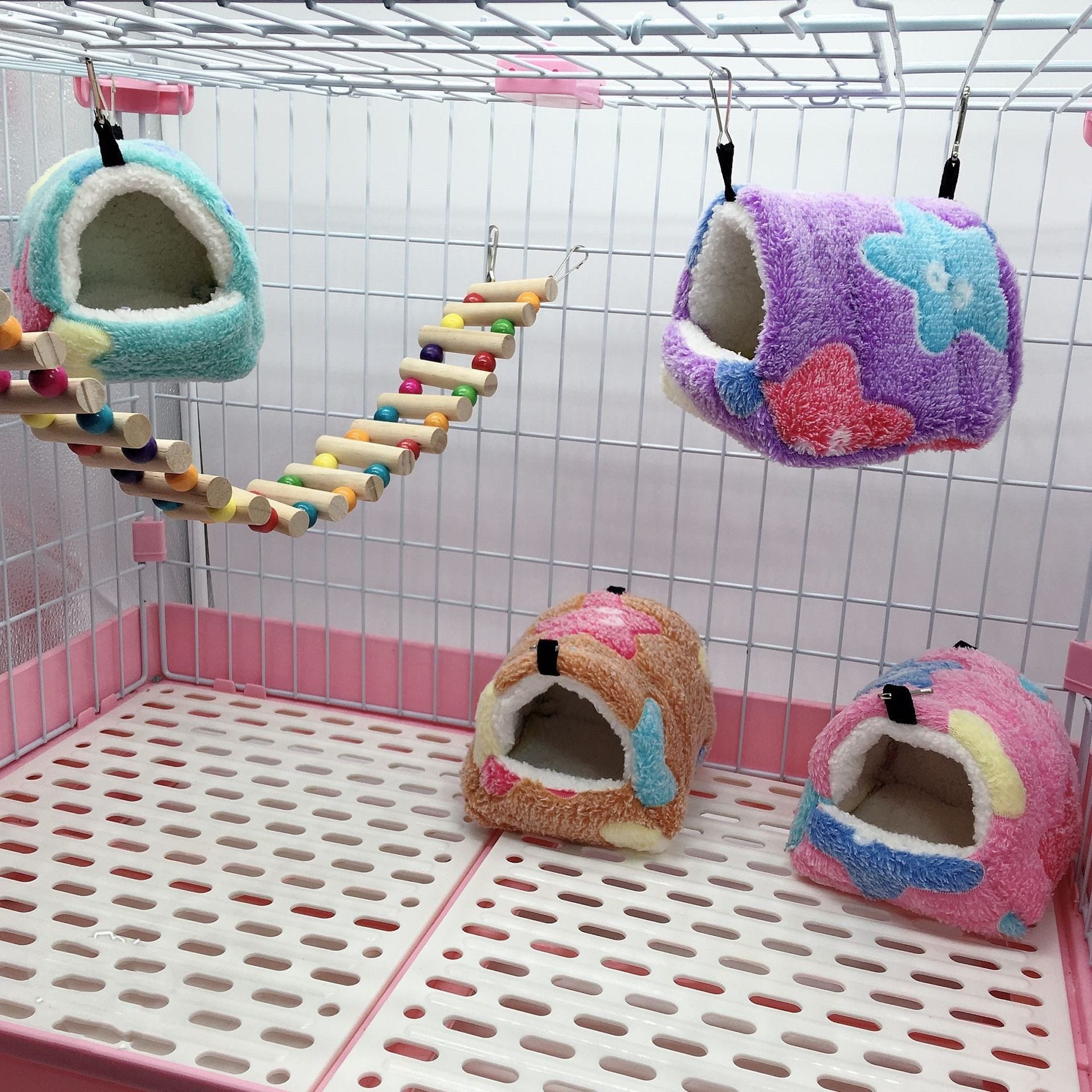 Acogedora hamaca colgante de felpa para mascotas pequeñas: nido ultrasuave y cálido para hámsteres, erizos, chinchillas, conejos y más.