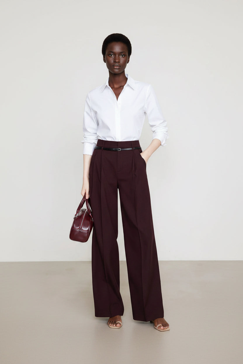 High-waisted Straight-leg Draping Suit Pants For Women