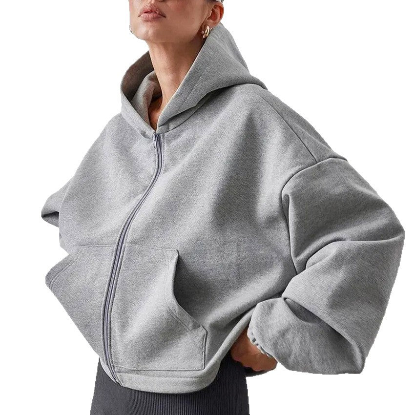 Women’s Zipper Cardigan – Loose Fit Polyester Hoodie for Autumn & Winter Casual Wear