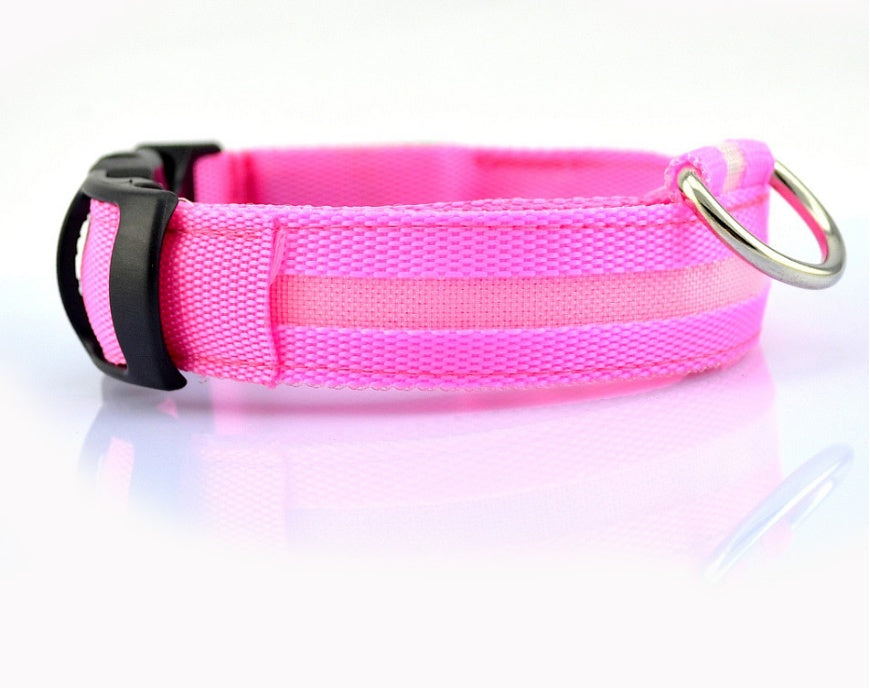 LED Nylon Safety Dog Collar – Adjustable, Waterproof, Rechargeable – 7 Color Options
