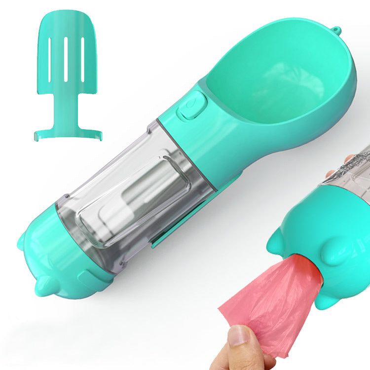 Portable Pet Water Bottle with Food Container & Waste Bag Dispenser – 300ML/500ML Travel Dog Water Dispenser