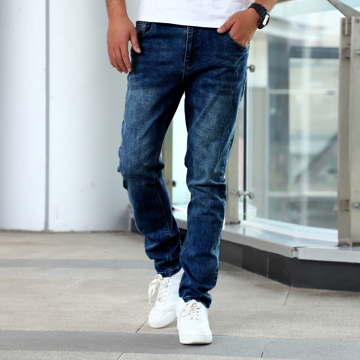 Mid-Waist Slim Straight Denim Jeans