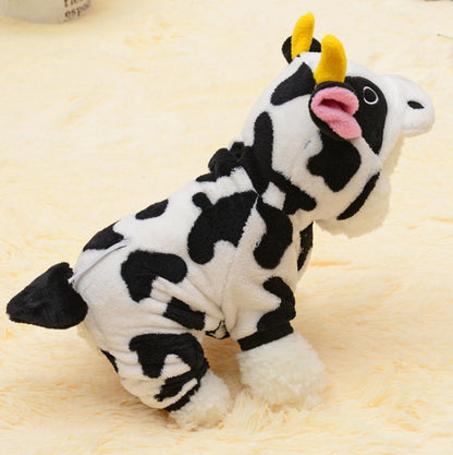 Warm Winter Pet Cat Cow Costume Hoodie Sweatshirt – Cozy Fleece Jumpsuit for Cats