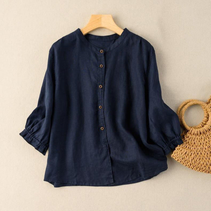 Women’s Slim Fit Cotton Shirt – Half Sleeve Button-Down Solid Color Top
