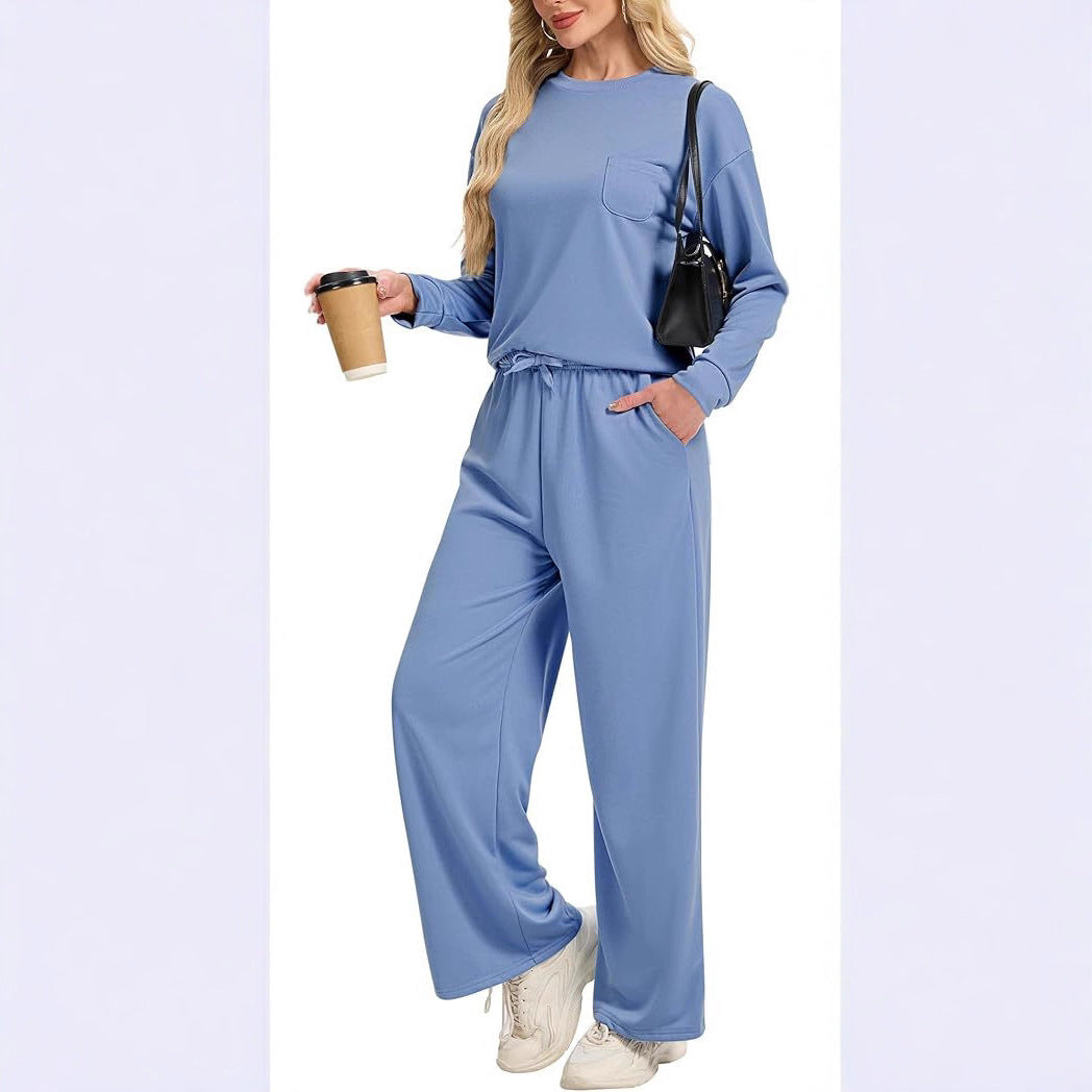 Women’s Korean Casual Two-Piece Co-ord Set – Drawstring Top & Full-Length Trousers