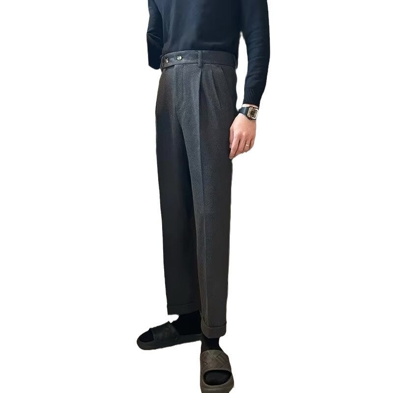 Mid-Waist Drawstring Straight Trousers