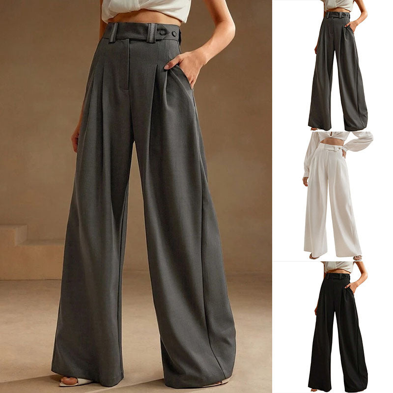 High-Waist Wide-Leg Straight Trousers