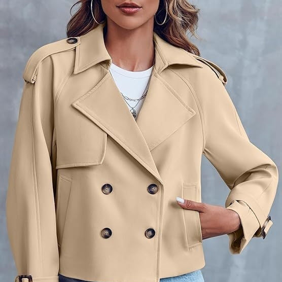 Women’s Double-Breasted Long Sleeve Coat – Elegant Polyester Blazer for Office & Casual Wear