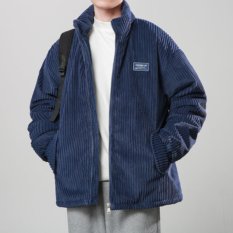 Men’s Corduroy Cardigan Coat – Korean Style Casual Outerwear Jacket | Soft Polyester Fiber, Comfortable Fit & Straight Hem Design
